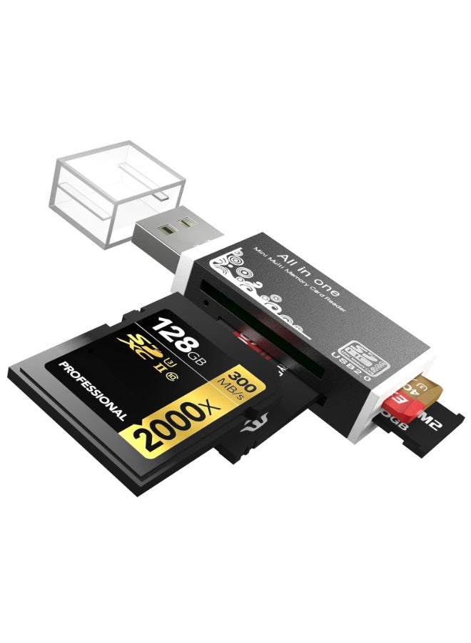 fantasize قارئ بطاقة Micro SD USB 2.0، محول USB 4 في 1 بـ 4 فتحات لـ MS Duo/Pro، M2، SDXC، SDHC، MMC، RS-MMC، Micro SDXC، Micro SDHC وTF، متوافق مع WIN XP 7 8 10 11، ماك، لينوكس، فيستا - Image 1