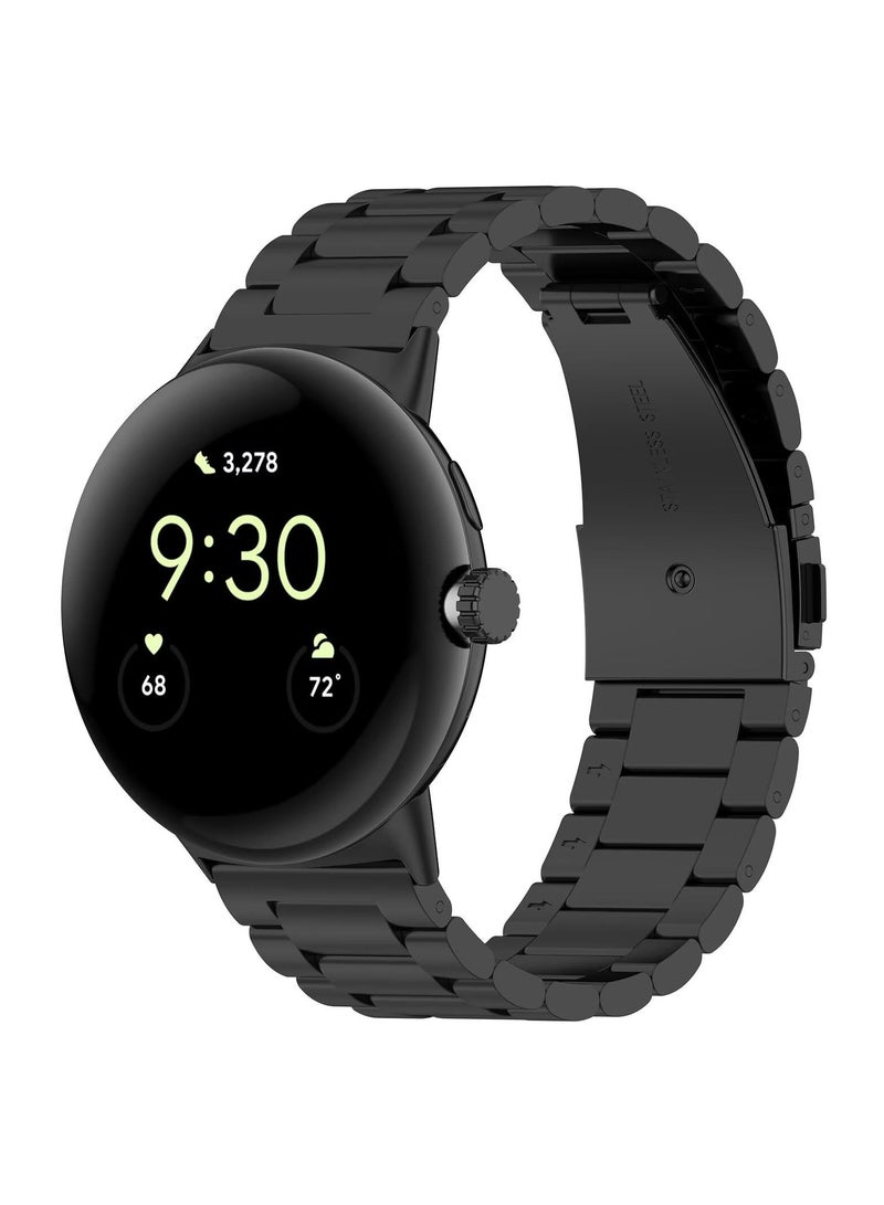 Strap Compatible with Google Pixel Watch 3 45mm No Gap Metal Bands Stainless Steel Band Compatible with Google Pixel Watch 3 45mm (Black) - Image 1
