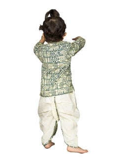 Polka Tots Polka Tots Full Sleeves Geometric Print Angrakha Top With Dhoti - Cream & Grey  - Image 4