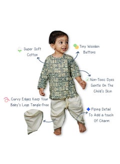 Polka Tots Polka Tots Full Sleeves Geometric Print Angrakha Top With Dhoti - Cream & Grey  - Image 5