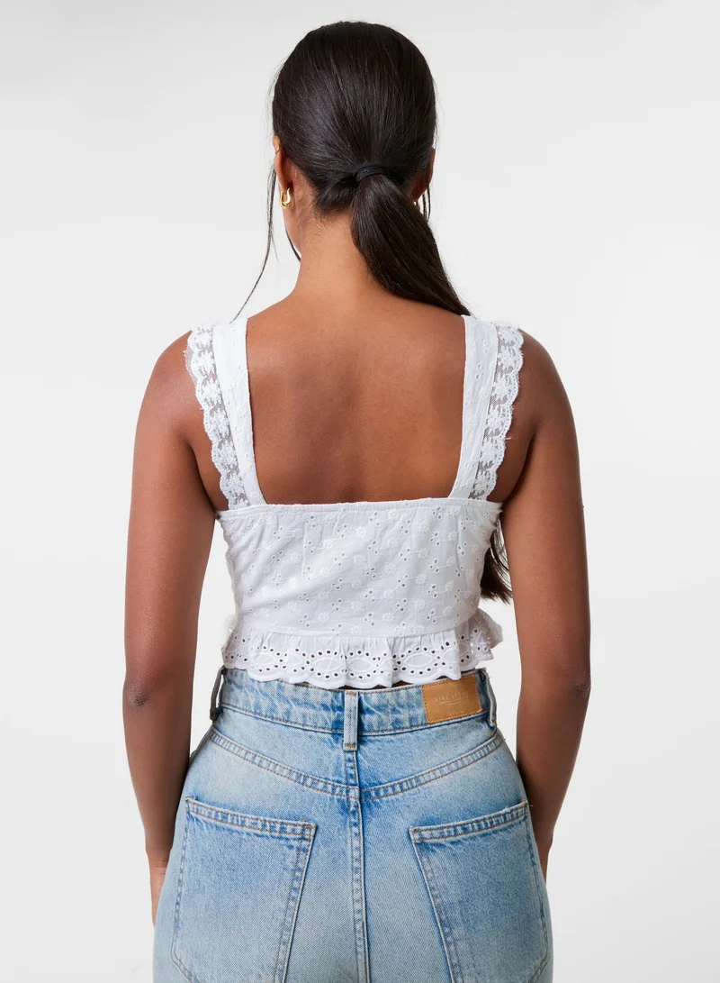 Pink Vanilla Broderie Frill Crop Top