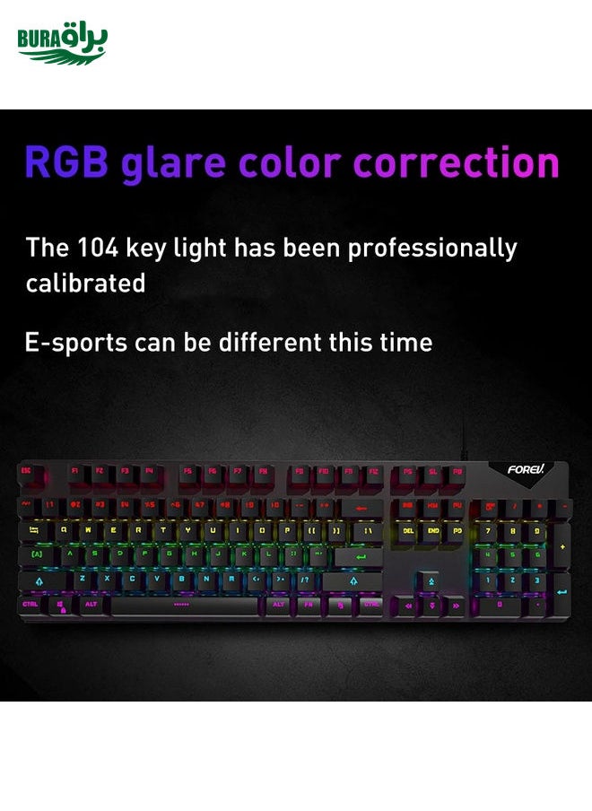 BURAQ - FOREV FVQ302 Mixed Color Wired Mechanical Gaming Illuminated Keyboard(White Green) - Image 1