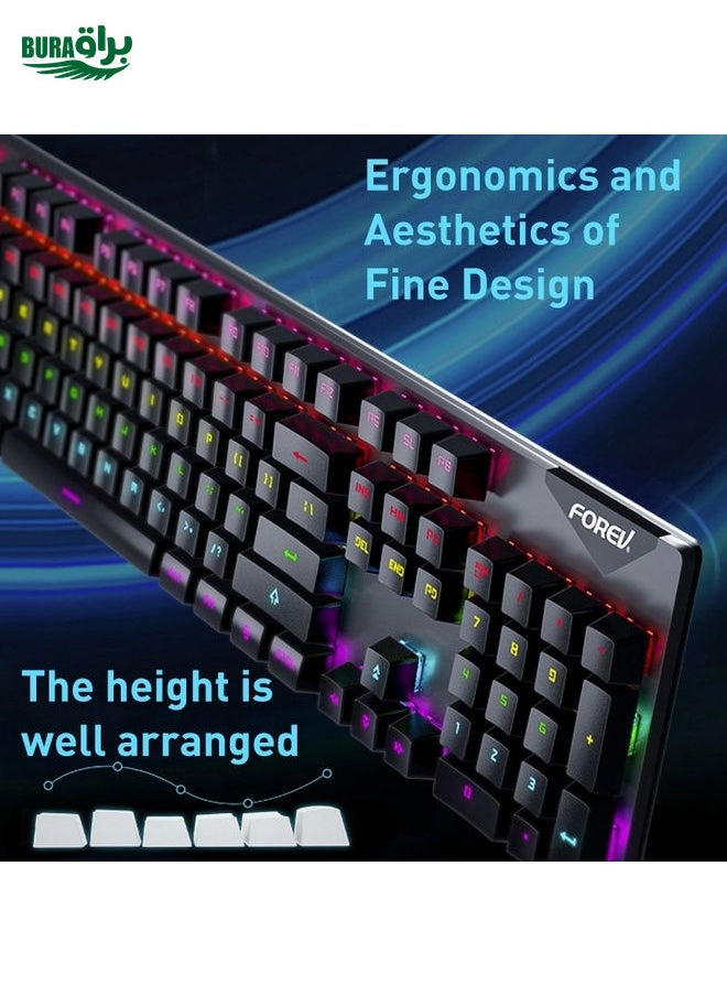 BURAQ - FOREV FVQ302 Mixed Color Wired Mechanical Gaming Illuminated Keyboard(White Green) - Image 1