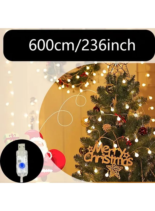 USB Powered Christmas Tree Fairy String Lights 8 Modes Warm Cool LED Bulbs 236.22 Inch - Image 1