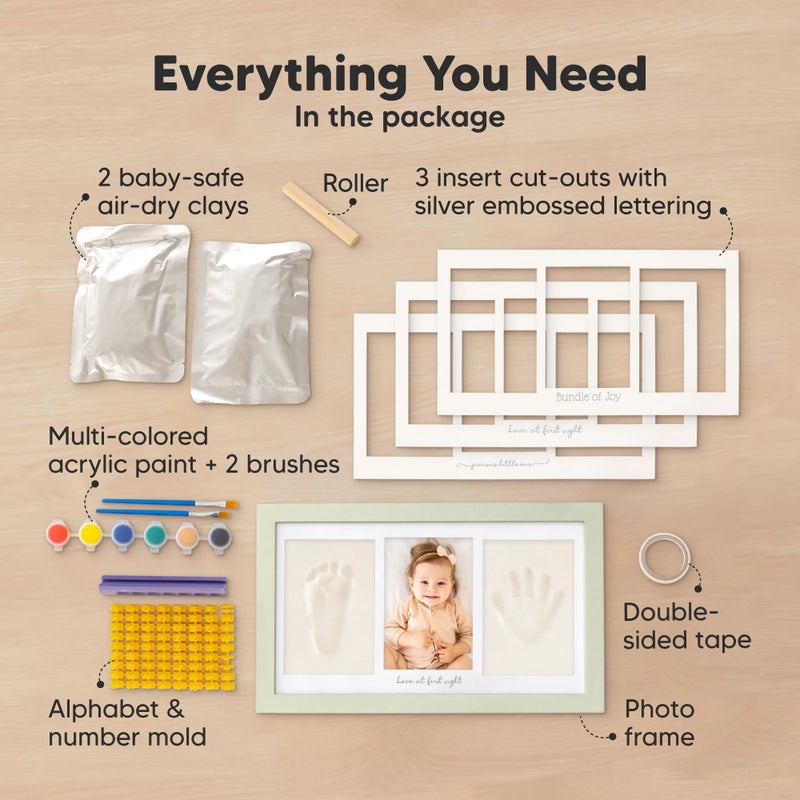 KeaBabies Baby Hand and Footprint Kit - Clay Handprint Keepsake Frame, Newborn Nursery Picture Frame, Personalized New Mom Gifts for Baby First Christmas Shower (Sage) - Image 2