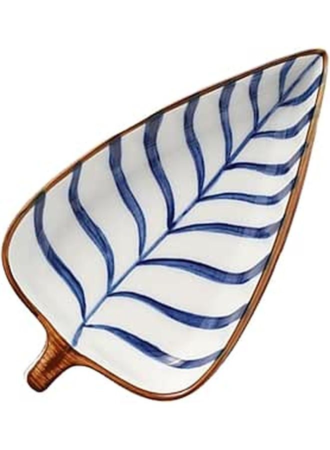 Hand Painted Japanese Style Ceramic Leaf Snack Dish Appetizer Sauce Plate - Image 1