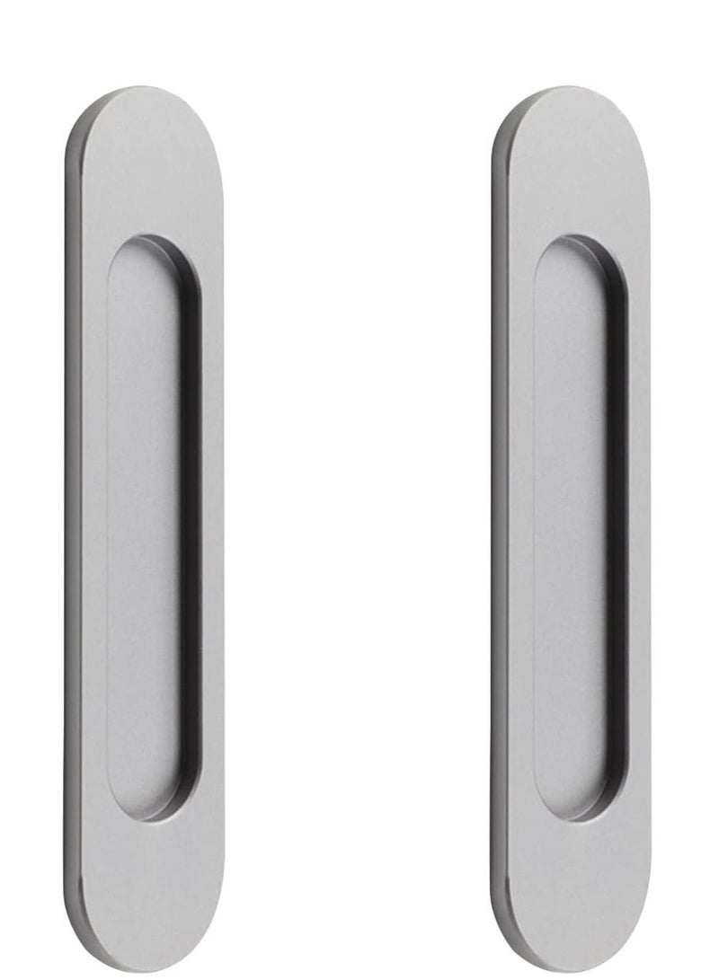SYOSI Self-Stick Oval Sliding Door Pulls, 2pcs Matte Gold Aluminum Alloy Flush Pull Punch-Free Handle for Sliding Barn Door Windows Cabinets (Matte Gray)  - Image 1