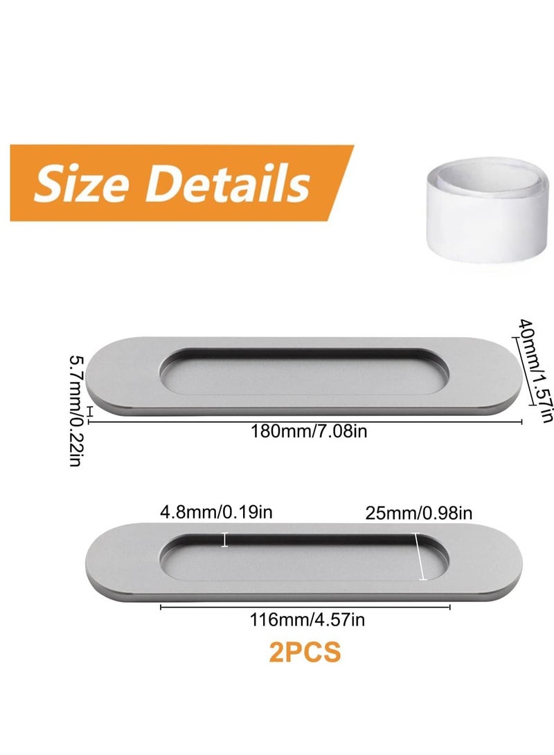 SYOSI Self-Stick Oval Sliding Door Pulls, 2pcs Matte Gold Aluminum Alloy Flush Pull Punch-Free Handle for Sliding Barn Door Windows Cabinets (Matte Gray)  - Image 2