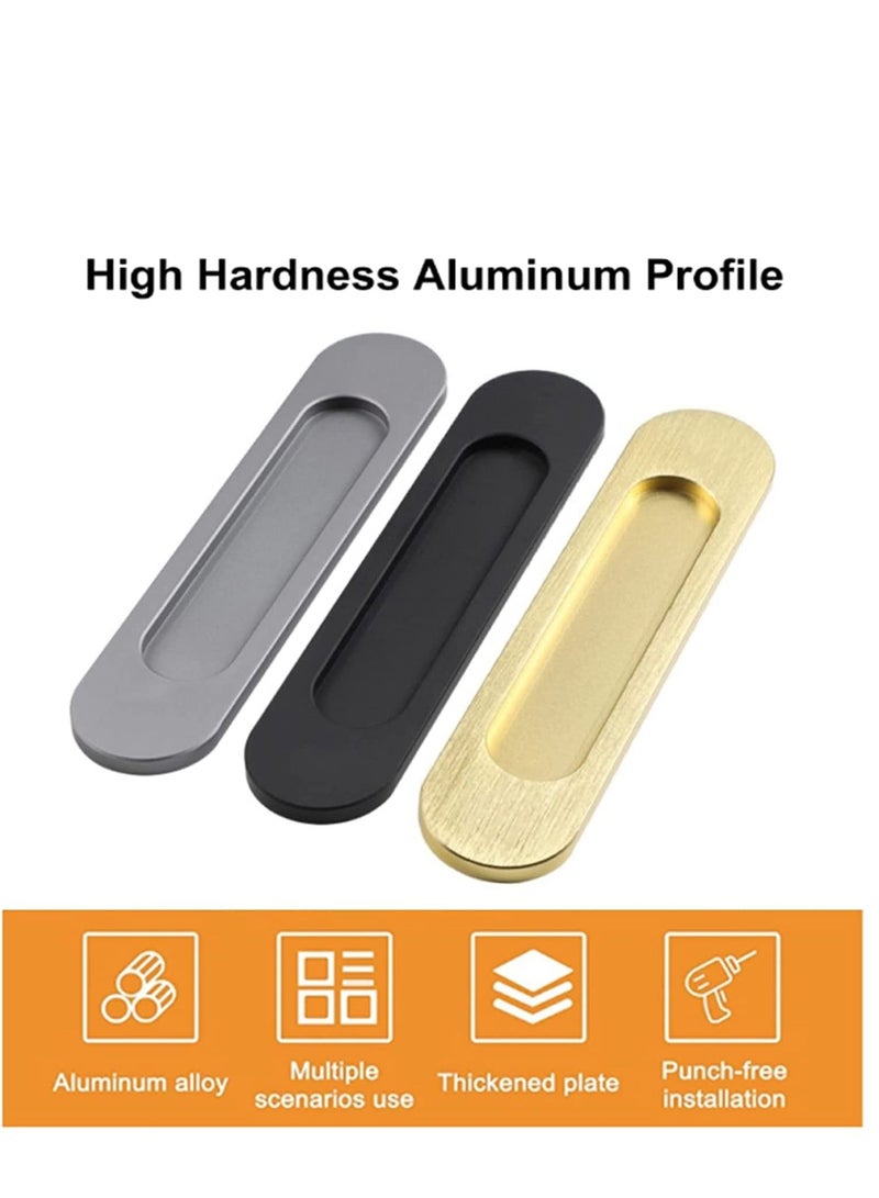 SYOSI Self-Stick Oval Sliding Door Pulls, 2pcs Matte Gold Aluminum Alloy Flush Pull Punch-Free Handle for Sliding Barn Door Windows Cabinets (Matte Gray)  - Image 3