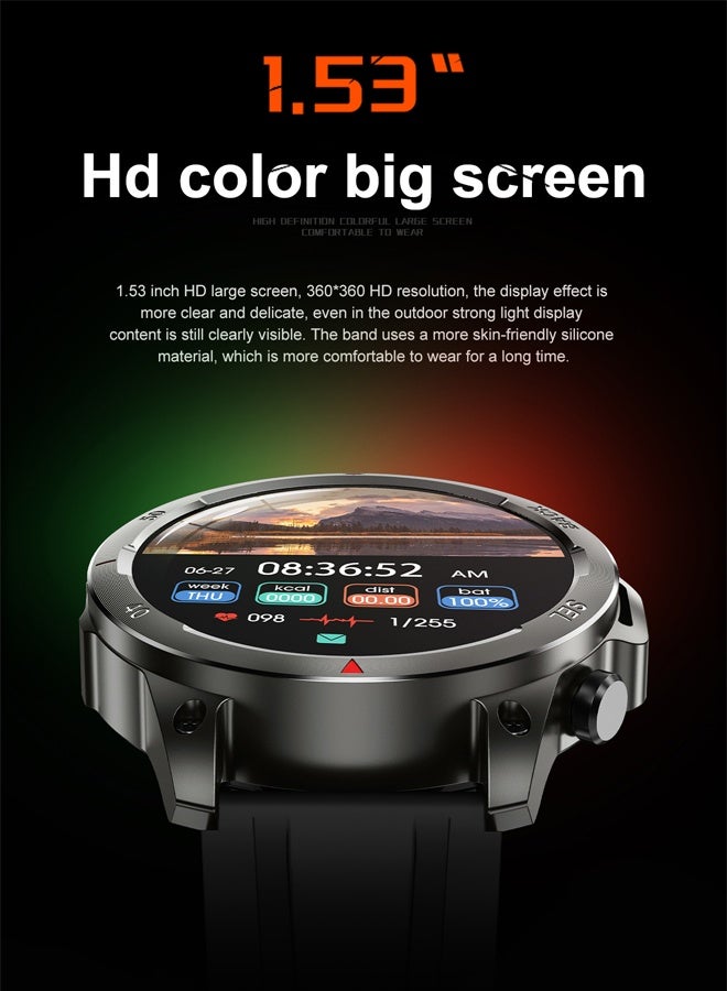 RollsTimi  Men's Smart Watch Outdoor Sports Waterproof Watch Bluetooth Call Health And Sleep Monitoring Multi-sports Mode LED Glare Wick RT-DK68 Gray Tape - Image 4