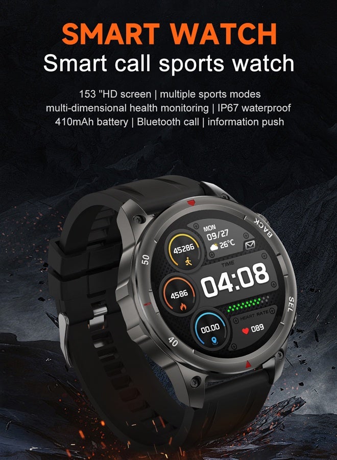 RollsTimi  Men's Smart Watch Outdoor Sports Waterproof Watch Bluetooth Call Health And Sleep Monitoring Multi-sports Mode LED Glare Wick RT-DK68 Gray Tape - Image 2