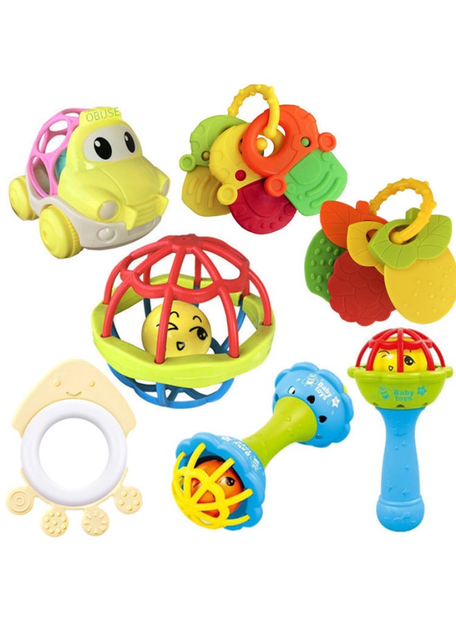 Baby Hand Grab Ball Rattles Fitness Soft Jelly Hand Rattles Fish String Teether Infant Toys 0-1 Year Old Educational Toys-Color:Hand Rattle Silicone Rod (blue)  - Image 2