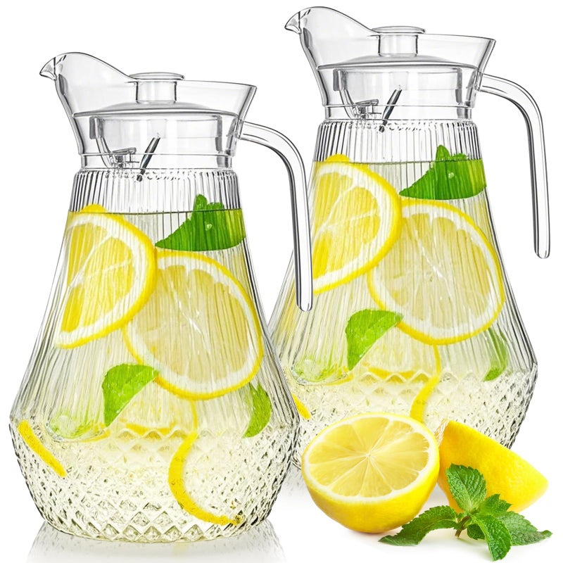 Lawei 2 Pack 68 Oz Acrylic Pitcher Clear Plastic Water Pitchers with Lid and Spout Iced Tea Pitcher Beverage Containers for Fridge Juice Sangria Lemonade Shatterproof BPAFree