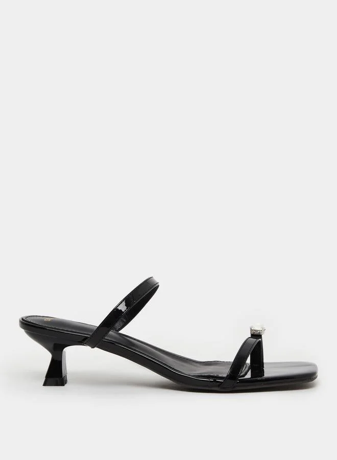 Women Black Studded Kitten Heel Sandals