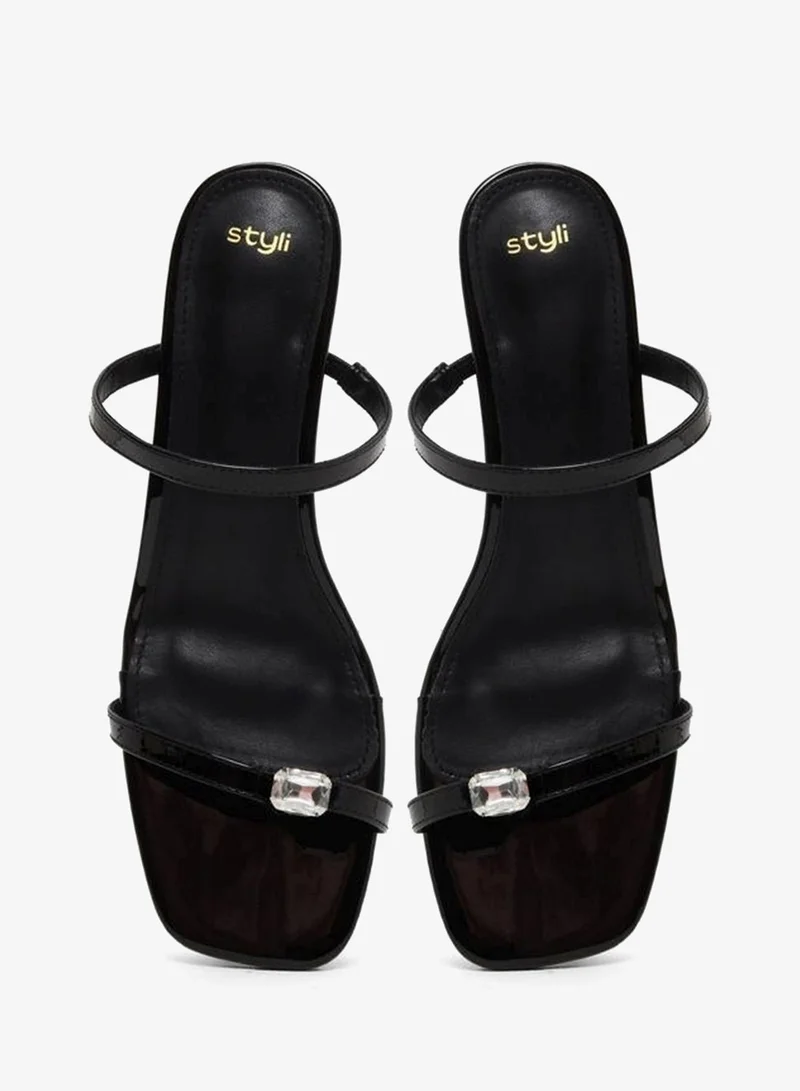 Styli Black Women Black Studded Kitten Heel Sandals for Women | Best Price UAE