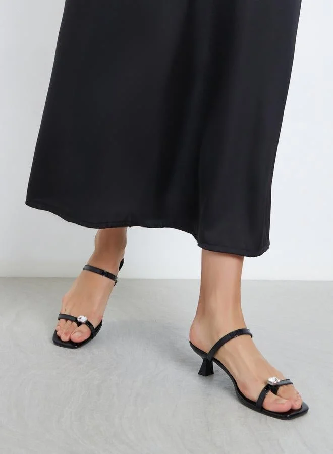 Styli Women Black Studded Kitten Heel Sandals