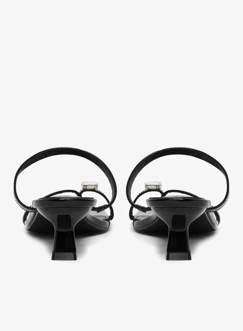 Styli Black Women Black Studded Kitten Heel Sandals for Women | Best Price UAE