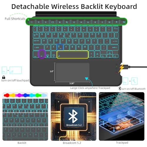 JUQITECH Trackpad Keyboard Case for Samsung Galaxy Tab S10 Lite S10 FE 2025 S9 FE 10.9 Inch S9 11 Inch 2023, Soft Protector Case Kickstand Magnetic Detachable Wireless Backlit Keyboard, S Pen Slot - Image 5