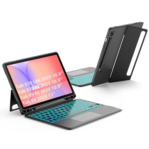 JUQITECH Trackpad Keyboard Case for Samsung Galaxy Tab S10 Lite S10 FE 2025 S9 FE 10.9 Inch S9 11 Inch 2023, Soft Protector Case Kickstand Magnetic Detachable Wireless Backlit Keyboard, S Pen Slot - Image 1