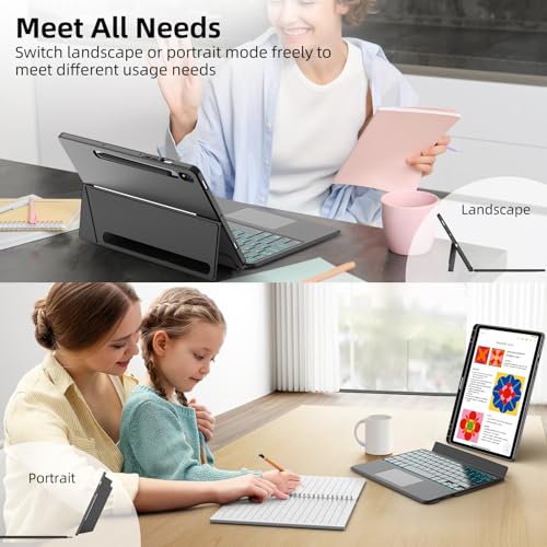 JUQITECH Trackpad Keyboard Case for Samsung Galaxy Tab S10 Lite S10 FE 2025 S9 FE 10.9 Inch S9 11 Inch 2023, Soft Protector Case Kickstand Magnetic Detachable Wireless Backlit Keyboard, S Pen Slot - Image 3