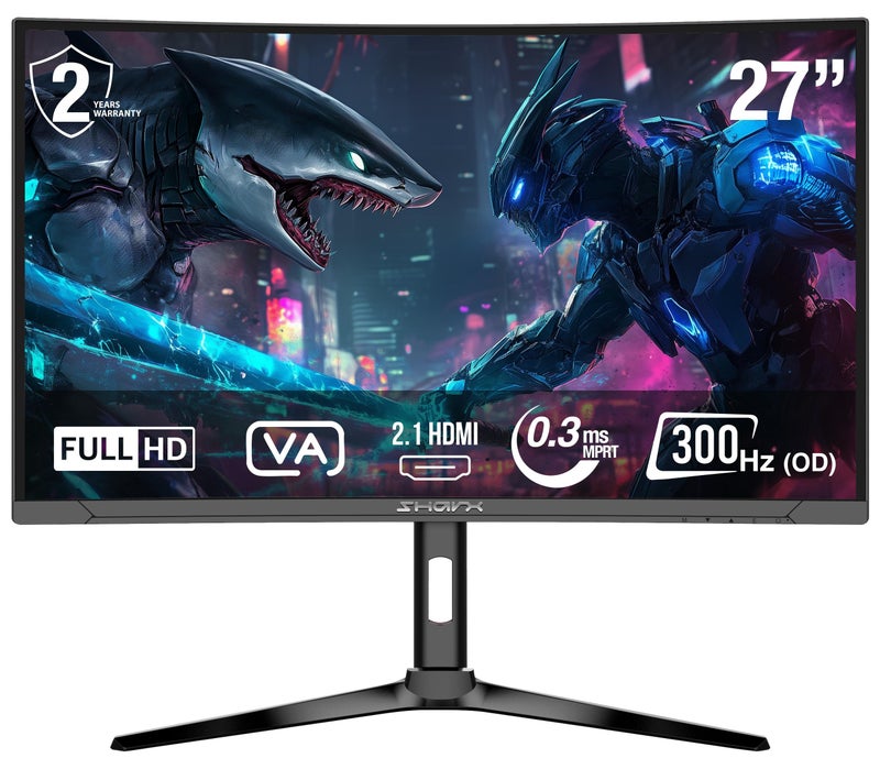 SHARX Gaming Monitor 27" FHD,(1920x1080) Curved VA, OD 300Hz, 0.3ms (MPRT), HDMI 2.1, Adjustable Stand, RGB Backlight, 3W Speaker, FreeSync & G-Sync Compatible (27F300VC). - Image 1