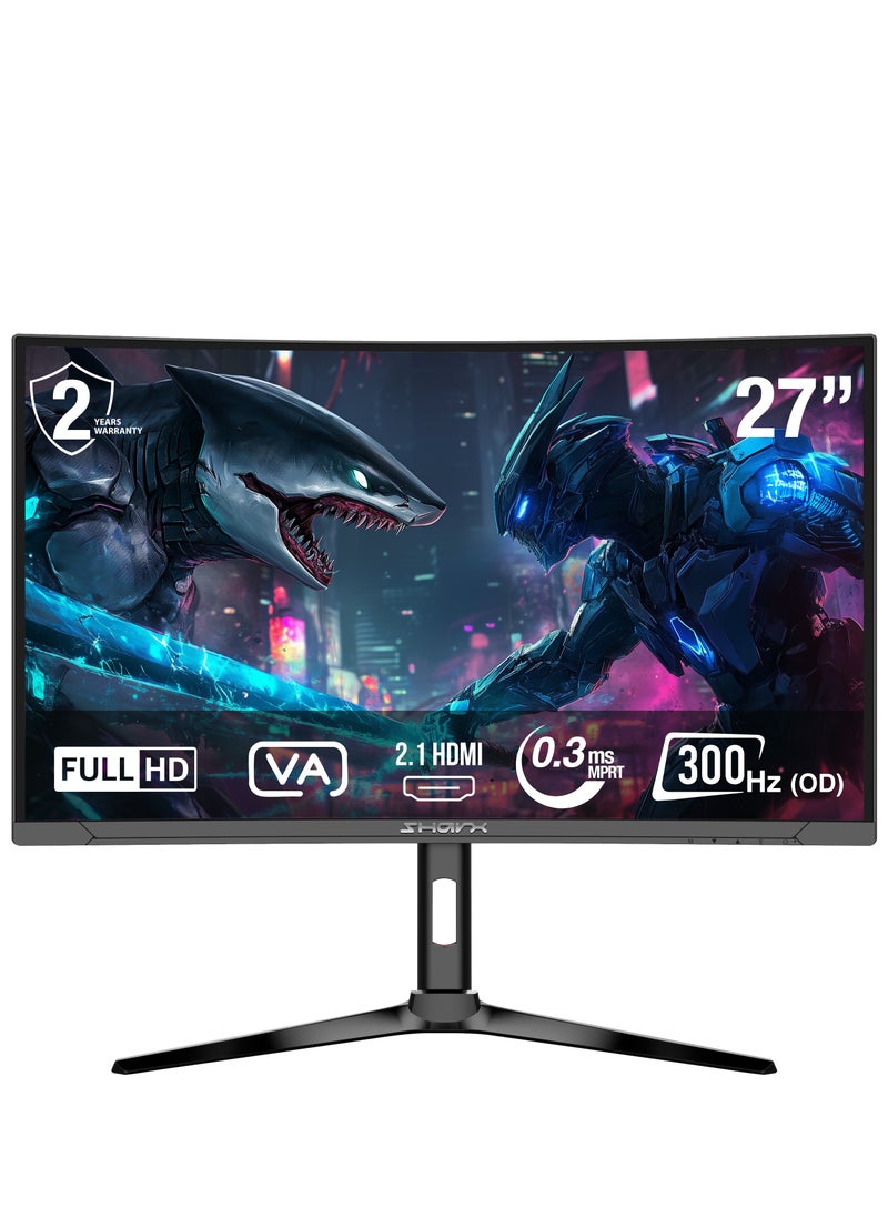 SHARX SHARX Gaming Monitor 27" (27F300VC), OD 300Hz Refresh Rate, 0.3ms (MPRT) Response Time, Curved VA, FHD, 2.1HDMI, Adjustable Stand, RGB Backlight, 3W Speaker, Free Sync, G-Sync Compatible.  - Image 1