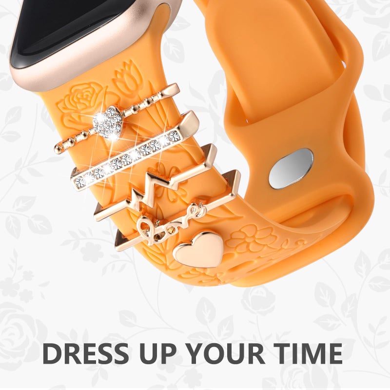 DaQin Flower Engraved Band Compatible with Apple Watch Bands for Women 40mm 38mm 41mm 42mm, Soft Silicone Strap With Dressy Decorative Apple Watch Charms for iWatch Series 11 10 9 8 7 6 5 4 3 2 1 SE - Image 3