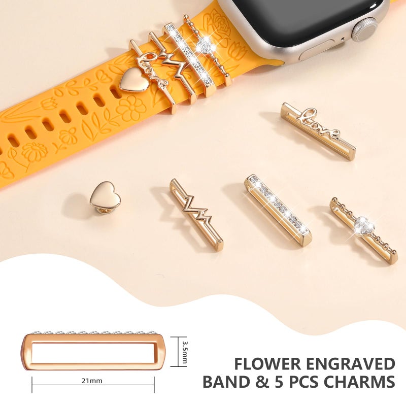 DaQin Flower Engraved Band Compatible with Apple Watch Bands for Women 40mm 38mm 41mm 42mm, Soft Silicone Strap With Dressy Decorative Apple Watch Charms for iWatch Series 11 10 9 8 7 6 5 4 3 2 1 SE - Image 4