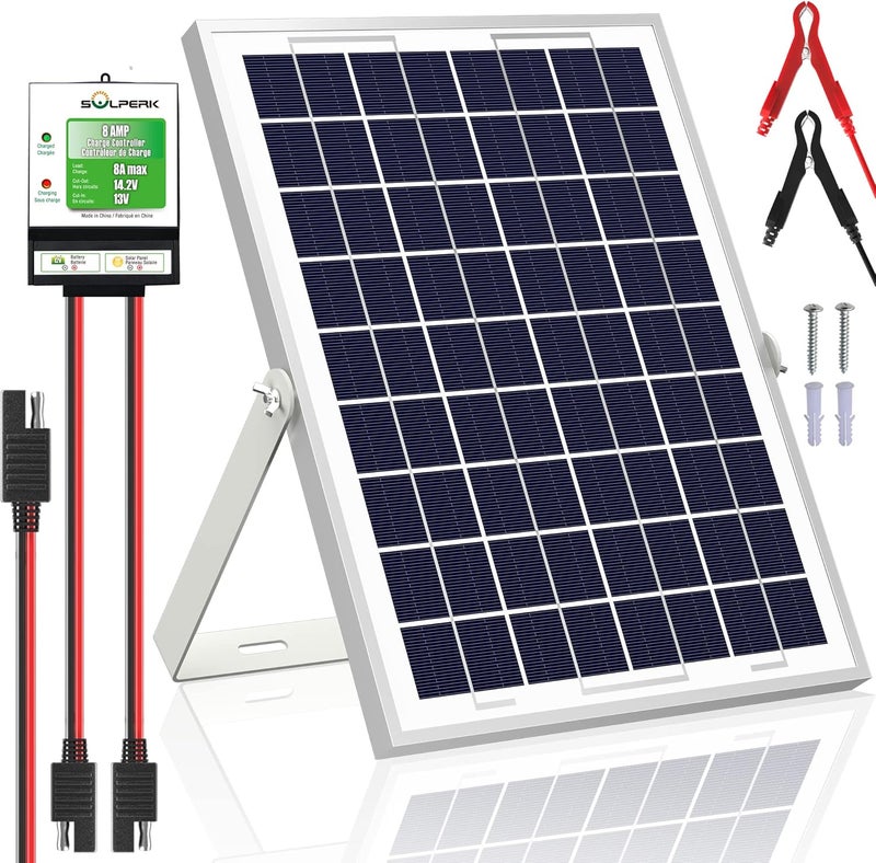 SOLPERK 10W Solar Panel，12V Solar Panel Charger Kit+8A Controller，Suitable for Automotive, Motorcycle, Boat, ATV, Marine, RV, Trailer, Powersports, Snowmobile etc. Various 12V Batteries. (10W Solar) - Image 1