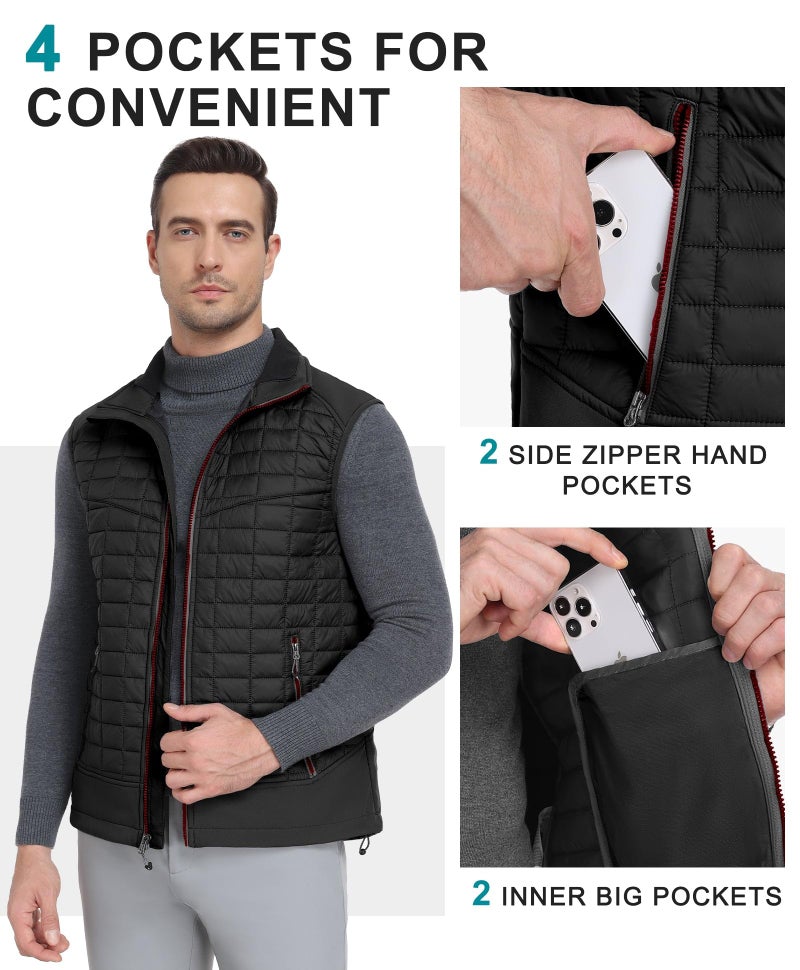Little Donkey Andy Men’s Lightweight Puffer Vest, Warm Outdoor Sleeveless Jacket for Hiking Travel Running Black XXL - Image 3