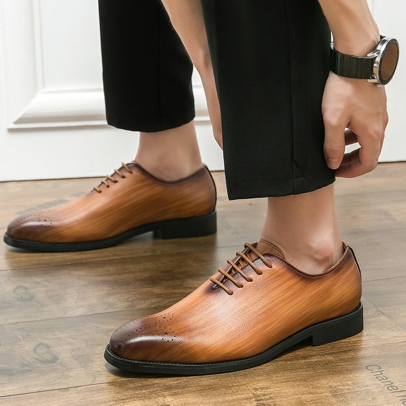 Plus Size Sassafras Striped Leather Shoes Men'S 38-47 Size Brock Business Dress British Men'S Fashion Leather Shoes - Image 2