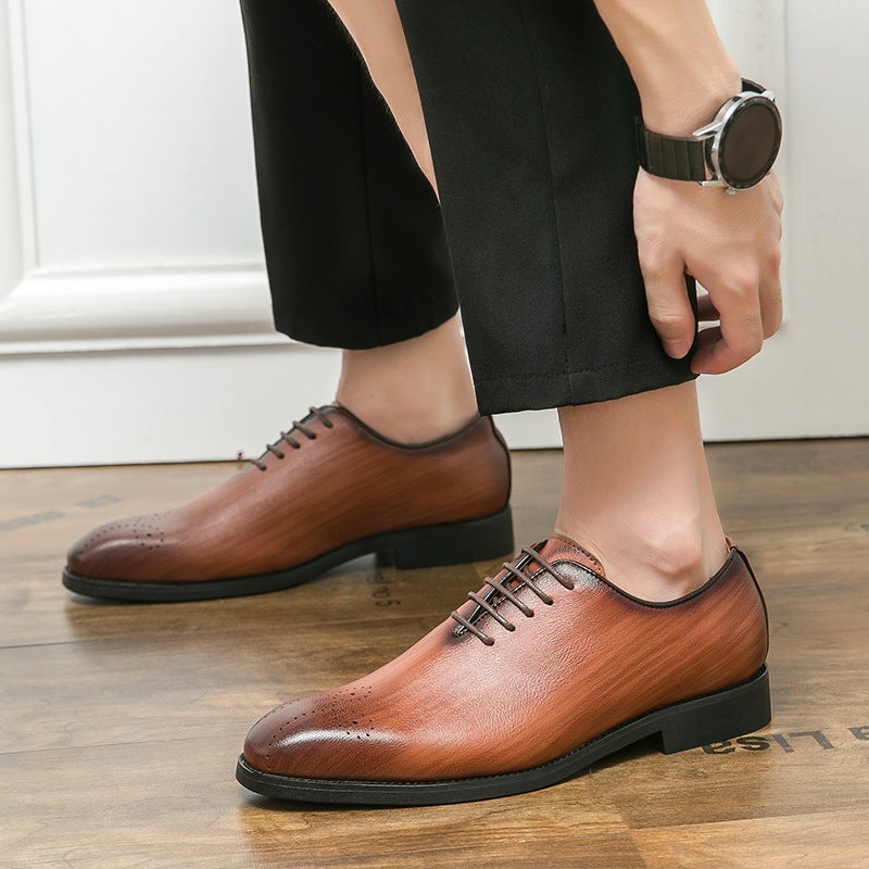 Plus Size Sassafras Striped Leather Shoes Men'S 38-47 Size Brock Business Dress British Men'S Fashion Leather Shoes - Image 3