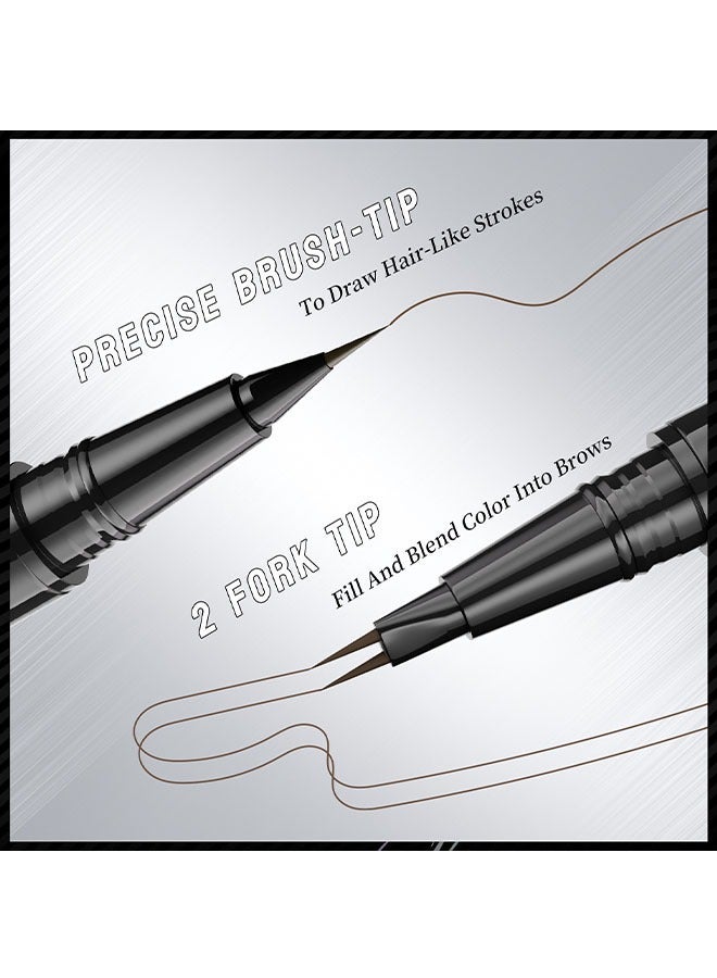 هيلوكيس قلم حواجب سائل دقيق مع فرشاة قلم حبر مزدوج الرأس 2 طرف Microblading حواجب قلم حواجب منحني ، 2 طرف شوكة قلم عين مقاوم للماء طويل الأمد قلم حبر بني # 02 - Image 3
