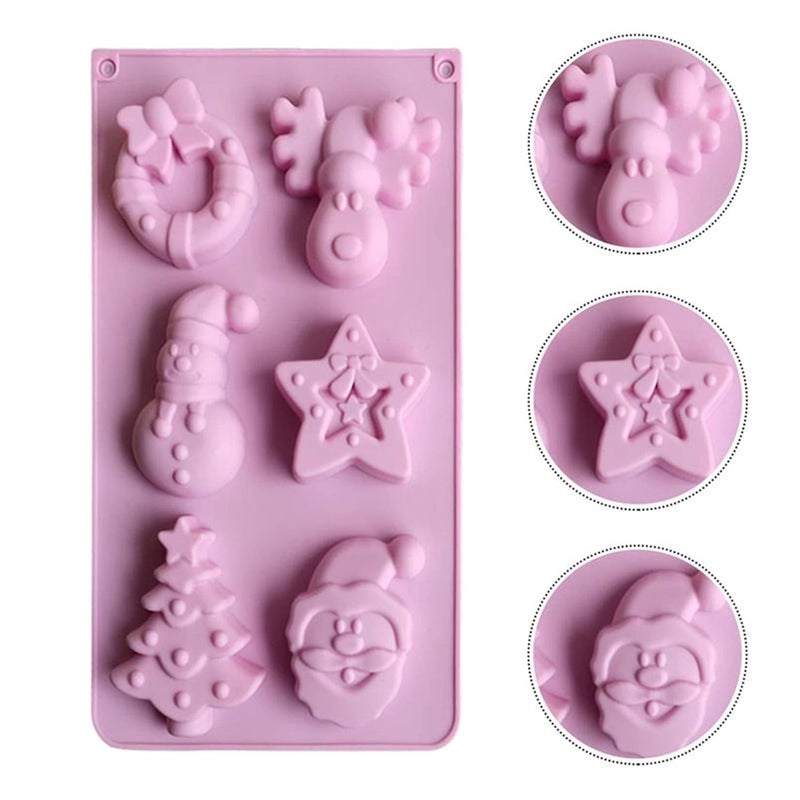 Marhaba traders Marhaba Traders 6 Cavity Christmas Mould Candle Soap Silicone Mould Reindeer Wreath Santa face Snowman Xmas Tree and Star for Holiday Candy Cake Cookies Muffin Cups Chocolate and Jelly - Image 3