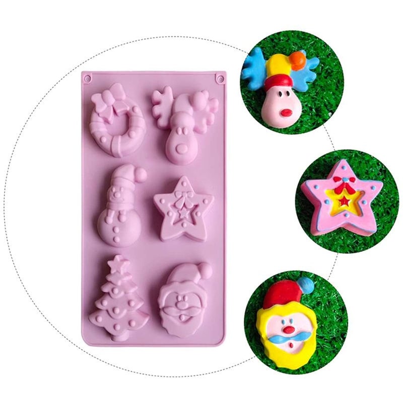Marhaba traders Marhaba Traders 6 Cavity Christmas Mould Candle Soap Silicone Mould Reindeer Wreath Santa face Snowman Xmas Tree and Star for Holiday Candy Cake Cookies Muffin Cups Chocolate and Jelly - Image 4