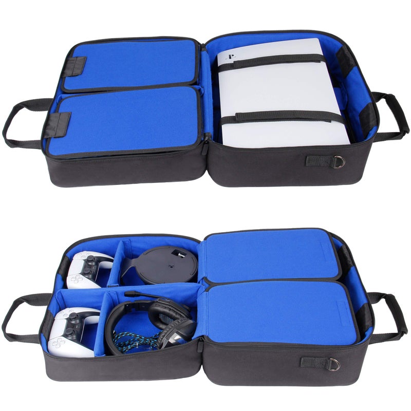 USA GEAR PS5 Case - Console Case Compatible with PlayStation 5 and PS5 Digital Edition with Customizable Interior for Controller, Games, Headset, and Accessories (Blue) - Image 2