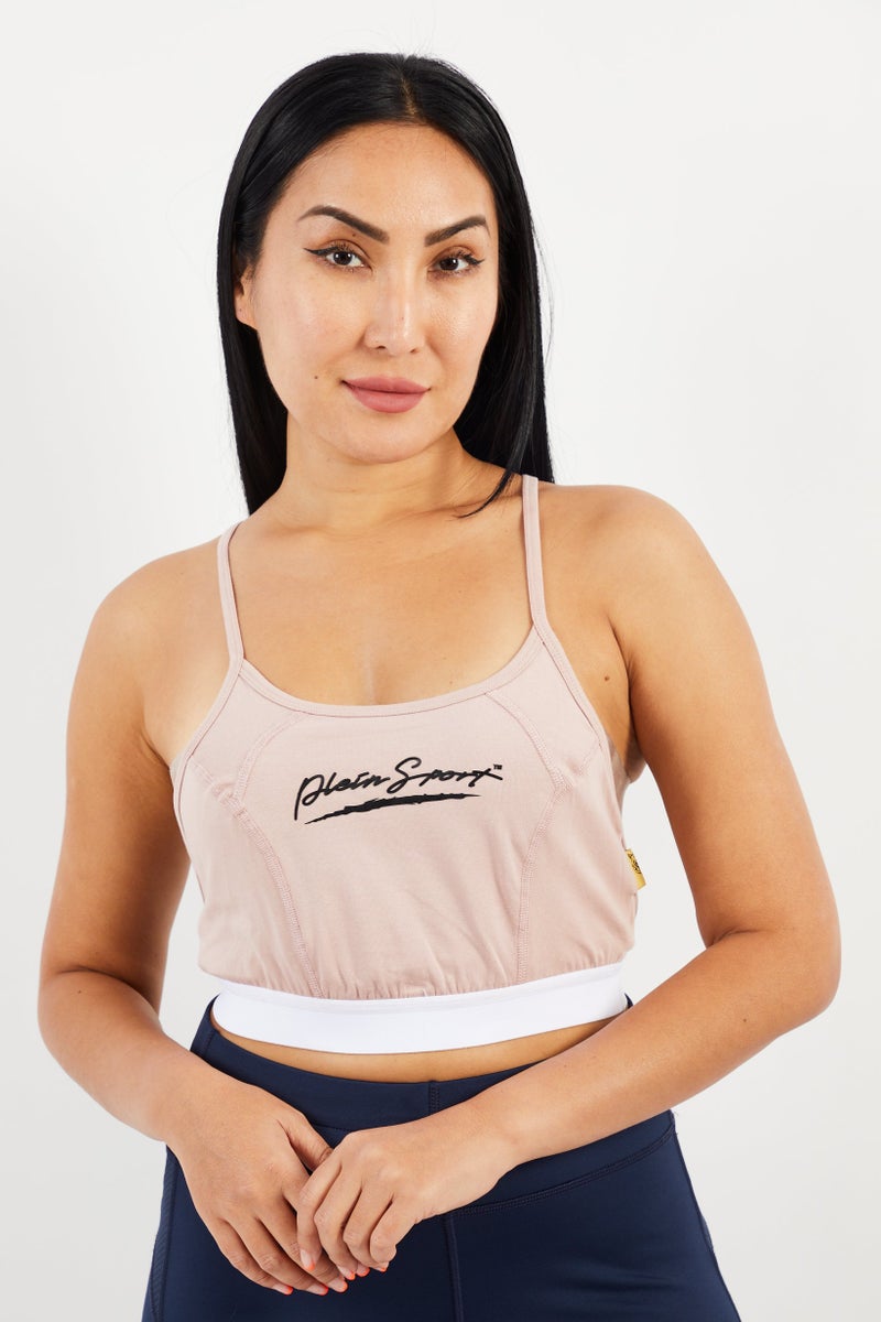 PHILIPP PLEIN Plein Sport Women Brand Logo Non-Padded Sports Bra, Pink - Image 1