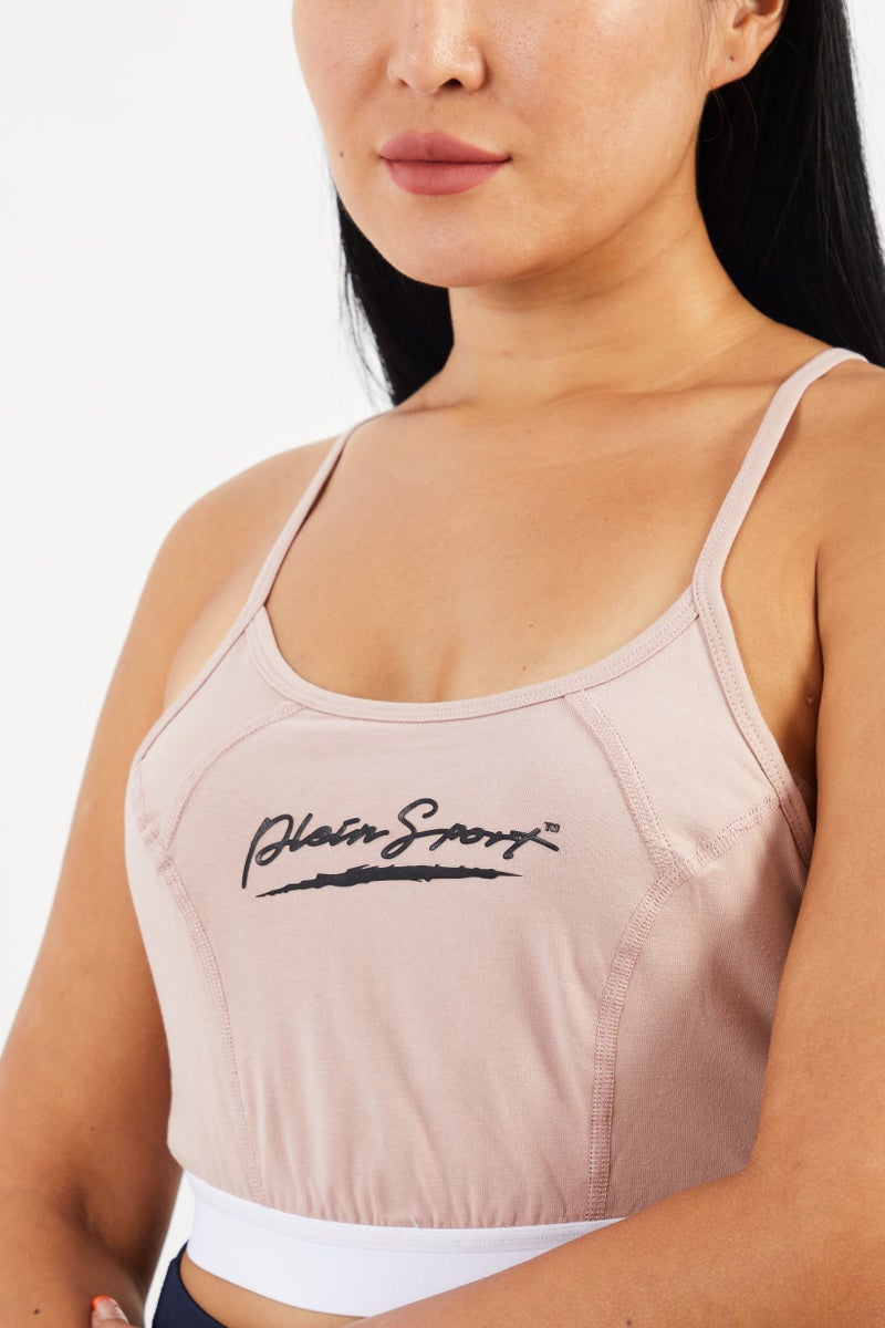 PHILIPP PLEIN Plein Sport Women Brand Logo Non-Padded Sports Bra, Pink - Image 3