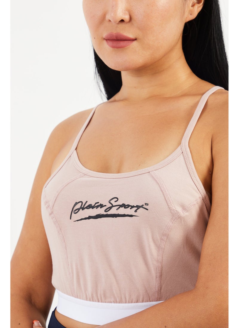 PHILIPP PLEIN Plein Sport Women Brand Logo Non-Padded Sports Bra, Pink - Image 5