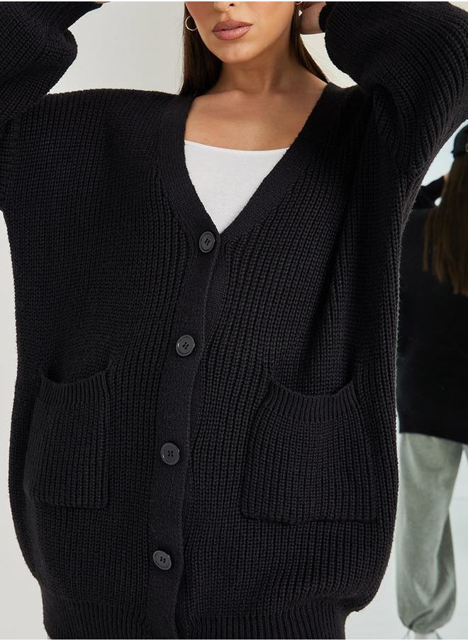 Styli - Longline Chunky Knit Oversized Cardigan with Buttons - Image 1