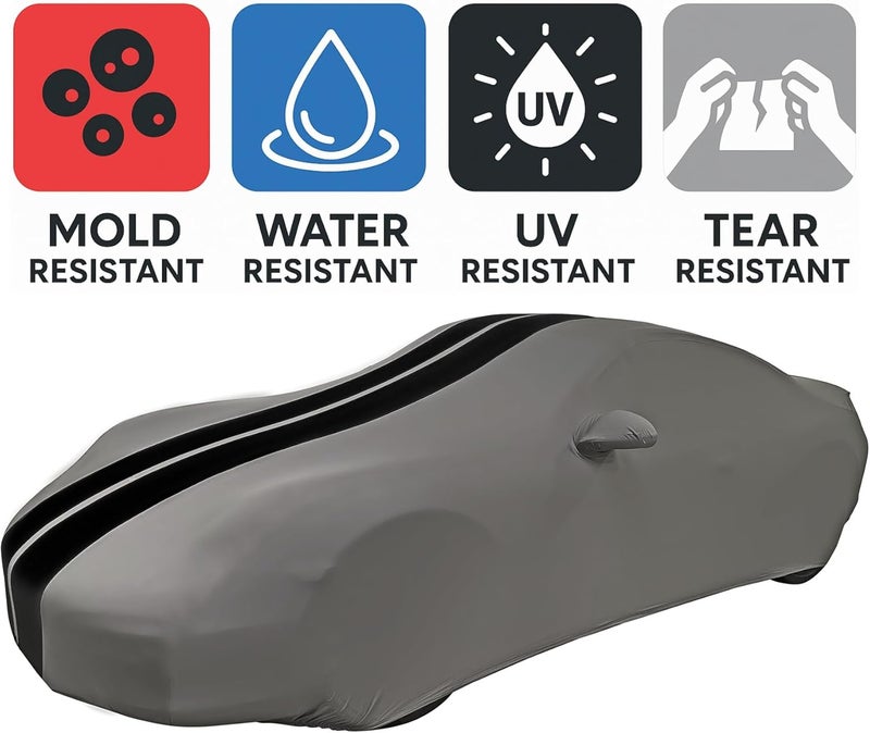 SR1 Performance Porsche Indoor Car Cover - Ultraguard Stretch Satin for 1999-2024 Porsche 911, Cayman & Boxster - Custom Fit (Dark Gray/Black Stripes) - Image 2