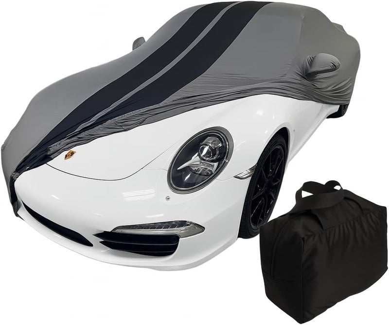 SR1 Performance Porsche Indoor Car Cover - Ultraguard Stretch Satin for 1999-2024 Porsche 911, Cayman & Boxster - Custom Fit (Dark Gray/Black Stripes) - Image 1