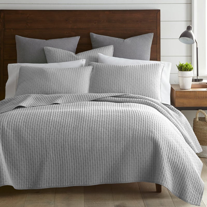 Levtex Home Levtex Home  Cross Stitch Light Grey Quilt Set  100 Cotton  KingCal King Quilt 106x92in  2 King Shams 36x20in  Reversible  Cotton Fabric 