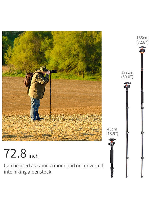 K&F Concept - K&F CONCEPT  68.9in Foldable Tripod Camera Stand with Ball Head 10kg/22lbs Load Capacity Aluminum Alloy Portable Tripod Stand Detachable Lightweight Tripod for Cameras - Image 1
