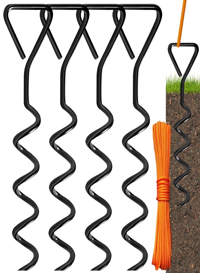 Tradesparker Trampoline Anchors Stakes Tent Garden Stake Heavy Duty Trampoline Parts Tent Canopies,Carports,Swing Sets Small Stake Corkscrew Shape Steel Stakes Anchor Kit,Bonus 4 Strong Belt,Black - Image 1