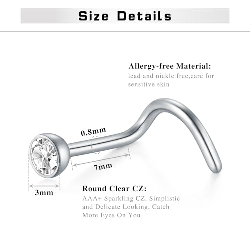 Mayhoop 20G Nose Rings Studs 316L Surgical Stainless Steel L Shape Bone Diamond Heart Corkscrew Nose Ring Nostril Piercing Jewelry for Women Men - Image 2