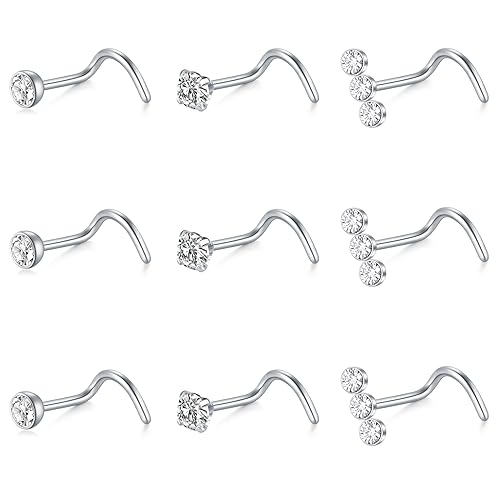 Mayhoop 20G Nose Rings Studs 316L Surgical Stainless Steel L Shape Bone Diamond Heart Corkscrew Nose Ring Nostril Piercing Jewelry for Women Men - Image 4