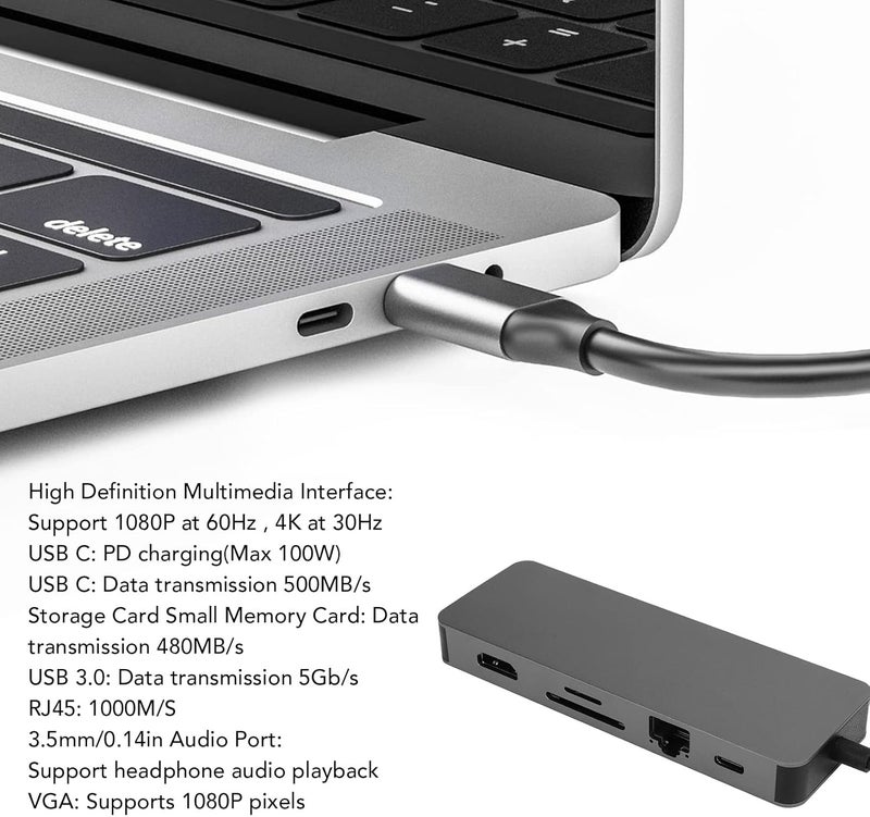 USB C Hub 11 in 1 Multiport A, USB C Docking Station with 4K PD Fast Charging, Aluminum y C Hub for Laptop Pro, Includes Memory Card Reader and 3.5mm o Port - Image 3