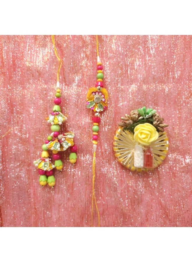 Shreeji Designer Bhai-Bhabhi Rakhi Set with Roli Chawal | Traditional Raksha Bandhan Gift Combo | Handcrafted Ethnic Rakhi for Brother & Sister-in-Law (Design 2)  - Image 2