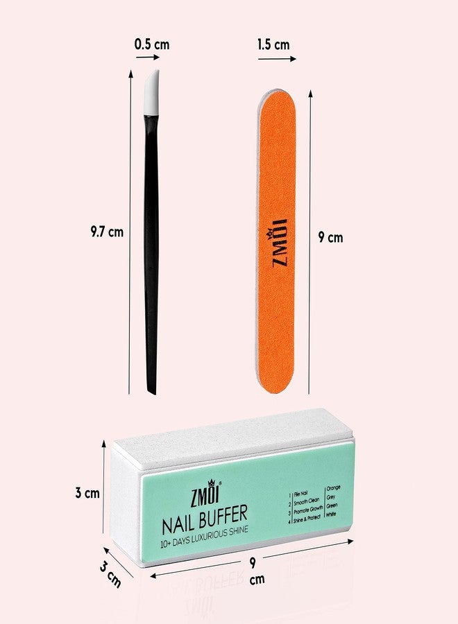 ZMOI Pro Nail Buffer Set -Luxurious Shine Korean 4-Way Nail Buffing Block, Cuticle Pusher, and Mini Nail File Kit - for Natural Shine Nails - Manicure/Pedicure Tools for Home and Salon - Image 3